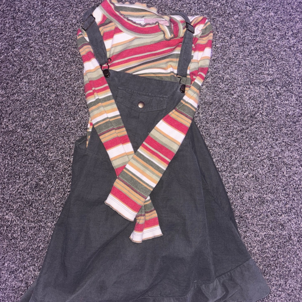 Bonnie Jean Gray and Red Long Sleeve Crew Neck Sundress